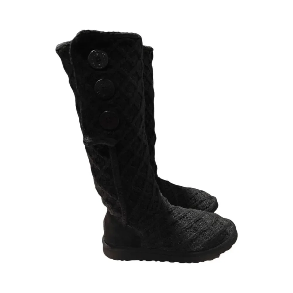 UGG Lattice Cardy Tall Black Knit Winter Boot Size 7